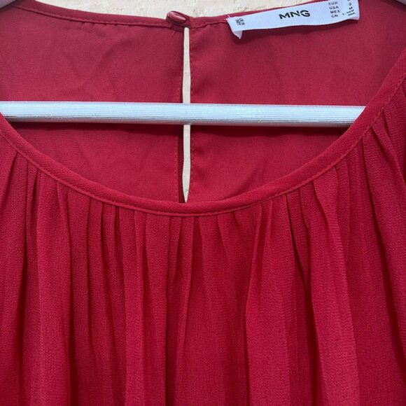 Mango Red Pleated Georgette Swing A Line Babydoll Dress Size 6 Flowy - Picture 7 of 10